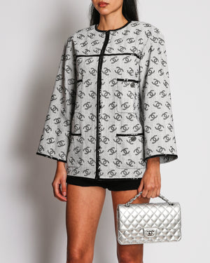 Chanel 22/SS Runway Grey Denim Jacket With CC Monogram Print and Black Sequins Details Size FR 36 (UK 8)