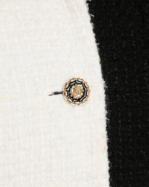 Chanel 20A Half-White and Half-Black Wool Tweed Jacket with Front Pocket Details and Buttons Size FR 38 (UK 10)