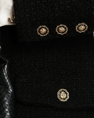 Chanel 20A Half-White and Half-Black Wool Tweed Jacket with Front Pocket Details and Buttons Size FR 38 (UK 10)