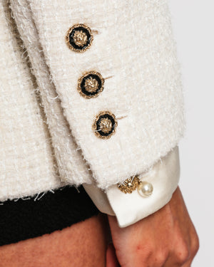 Chanel 20A Half-White and Half-Black Wool Tweed Jacket with Front Pocket Details and Buttons Size FR 38 (UK 10)