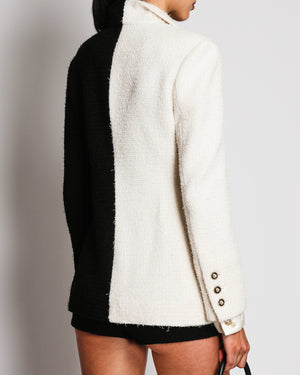 Chanel 20A Half-White and Half-Black Wool Tweed Jacket with Front Pocket Details and Buttons Size FR 38 (UK 10)