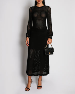 Zimmermann Black Mesh Knit Long-Sleeve Top and Midi Skirt Set Size 0 (UK 8)