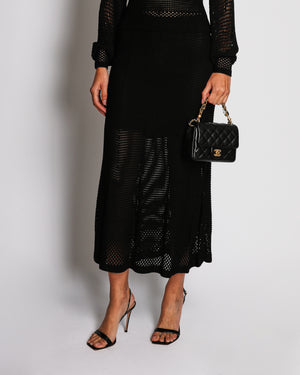 Zimmermann Black Mesh Knit Long-Sleeve Top and Midi Skirt Set Size 0 (UK 8)
