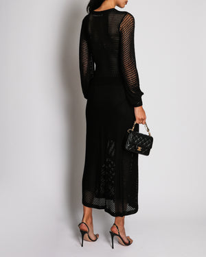 Zimmermann Black Mesh Knit Long-Sleeve Top and Midi Skirt Set Size 0 (UK 8)