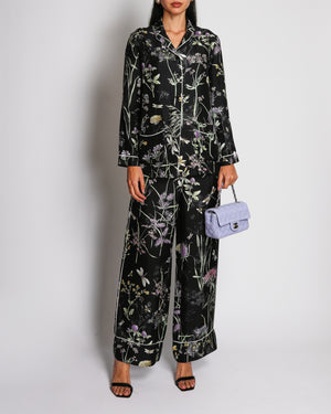 Christian Dior Black Silk Floral Printed Long-Sleeved Shirt and Trousers Set Size FR 34 (UK 6)