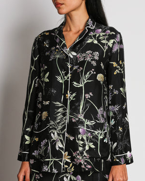 Christian Dior Black Silk Floral Printed Long-Sleeved Shirt and Trousers Set Size FR 34 (UK 6)
