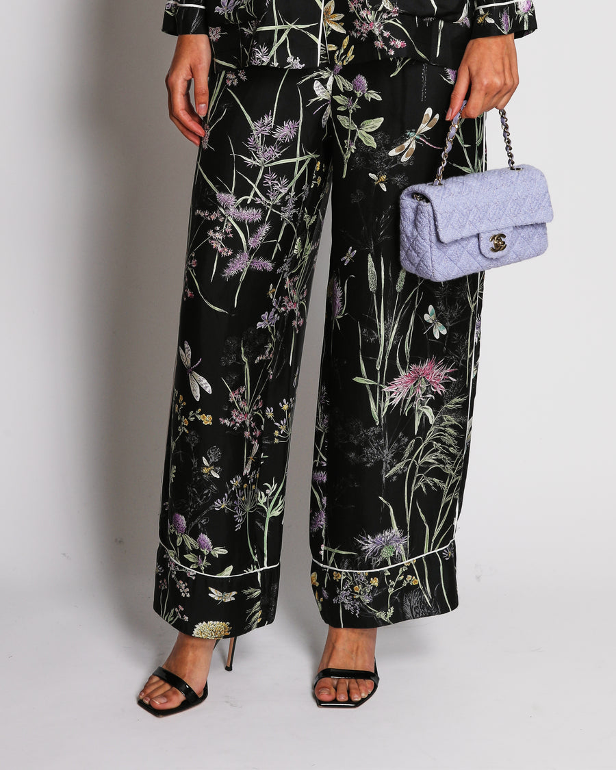 Christian Dior Black Silk Floral Printed Long-Sleeved Shirt and Trousers Set Size FR 34 (UK 6)