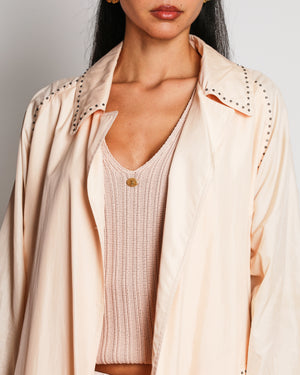 Bottega Veneta Spring 2018 Runway Light Pink Silk Trench Coat with Stud Details and Collar Size IT 40 (UK 8) RRP £1,700