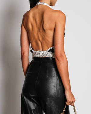 Chanel Runway Black Sequin Halter Top with White Trim Detail Size FR 36 (UK 8)