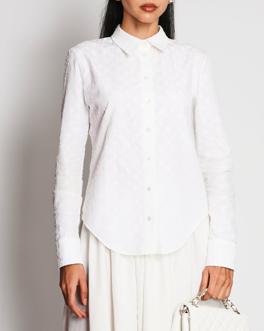 Louis Vuitton White Monogram Embossed Shirt Size FR 38 (UK 10)