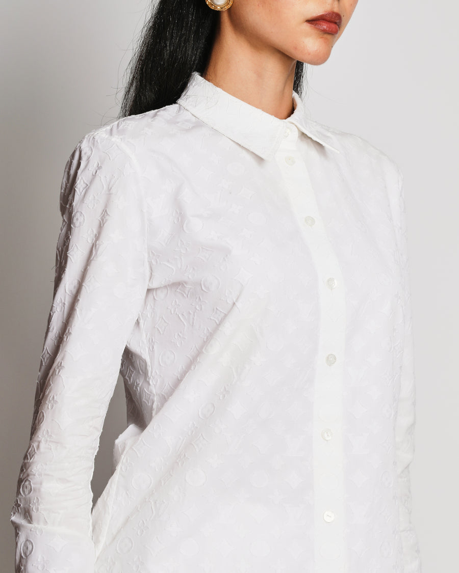 Louis Vuitton White Monogram Embossed Shirt Size FR 38 (UK 10)