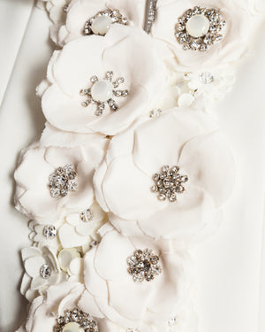 Chanel 25C White Zip Up Jacket with Floral Embellished Details Size FR 36 (UK 8)