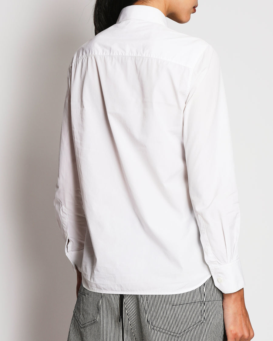 Celine White Button Down Shirt with Pleated Bib Collar Detail Size FR 40 (UK 12)