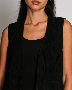 Saint Laurent Black Suede Sleeveless Vest with Fridge Tassel Detail Size FR 38 (UK 10)