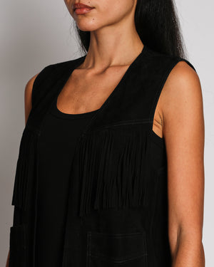 Saint Laurent Black Suede Sleeveless Vest with Fridge Tassel Detail Size FR 38 (UK 10)
