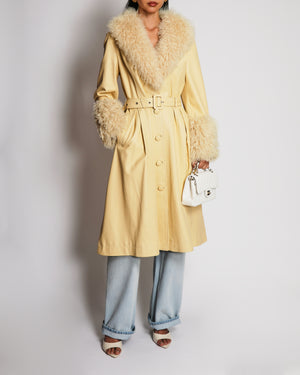 Saks Potts Butter Yellow Maxi Coat In Lambskin Leather and Foxy Shearling Size 3 (UK 12)