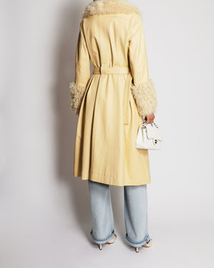 Saks Potts Butter Yellow Maxi Coat In Lambskin Leather and Foxy Shearling Size 3 (UK 12)