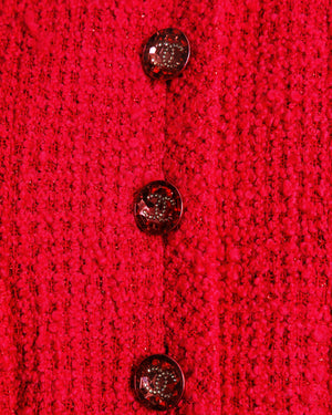 Chanel 21K Pink Cropped Button Down Tweed Jacket CC Logo Buttons Details Size FR 34 (UK 6)