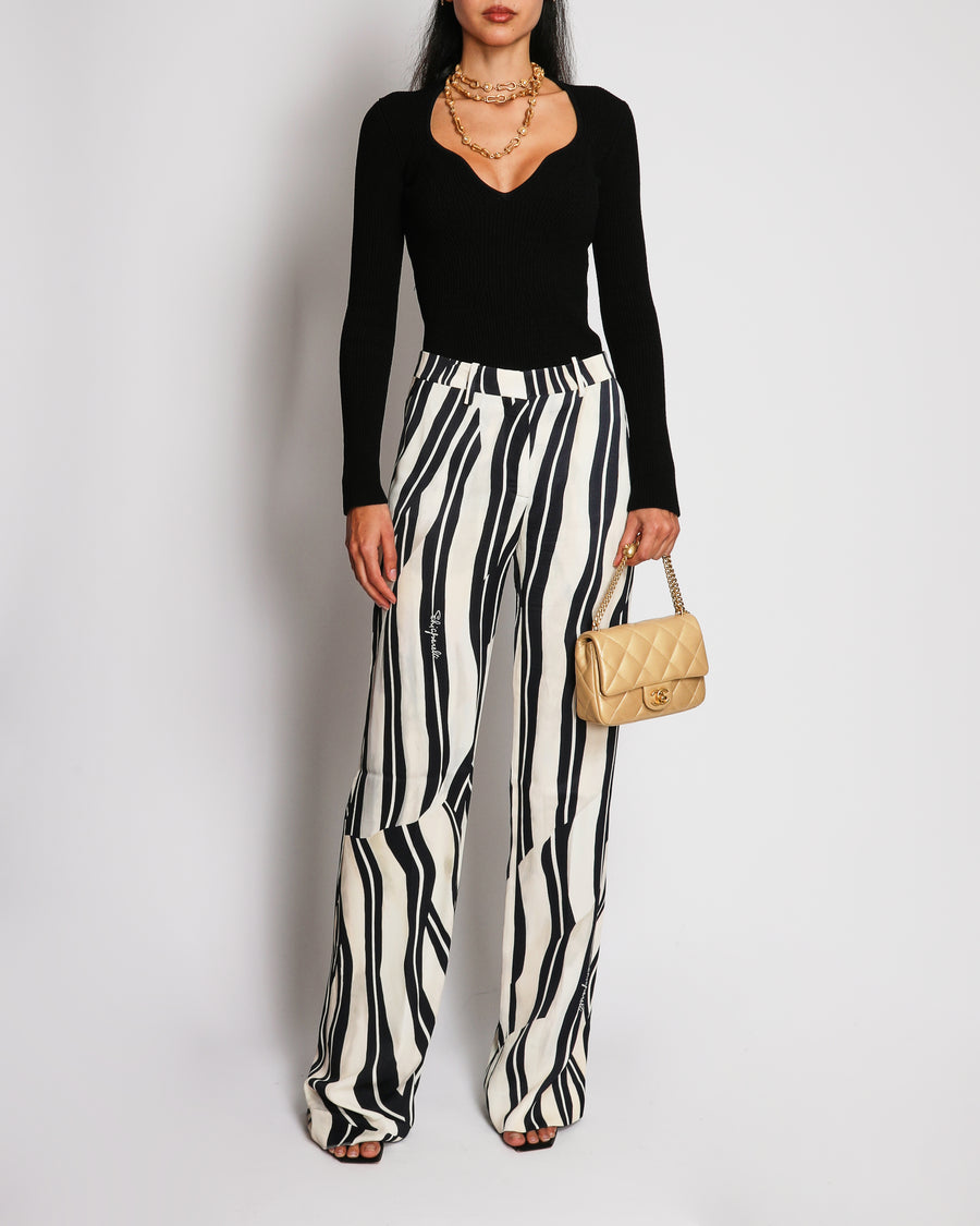 Schiaparelli SS25 Black and White Zebra Striped Silk Trousers Size FR 34 (UK 6)