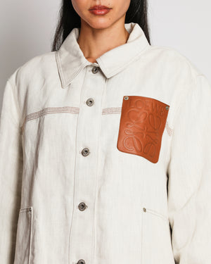 Loewe Cream Linen Jacket With Leather Anagram Patch Pocket Size FR 46 (UK 18)