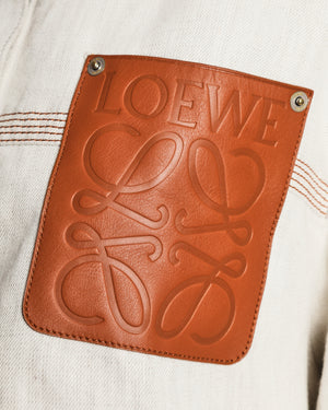 Loewe Cream Linen Jacket With Leather Anagram Patch Pocket Size FR 46 (UK 18)