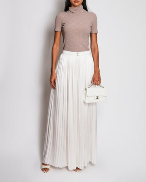 Chanel Cream Silk Pleated Maxi Trousers With Crytsal Button Details FR 36 (UK 8)
