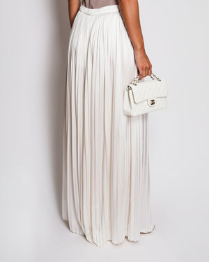 Chanel Cream Silk Pleated Maxi Trousers With Crytsal Button Details FR 36 (UK 8)