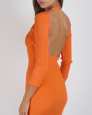 David Koma Orange Ribbed Asymmetric Maxi Dress with Front Cut-Out and Side Slit Size UK 8 RRP £800