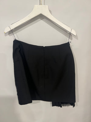 Saint Laurent Black Wool Pleated Mini Skirt with Front Knot Detail Size FR 38 (UK 10)