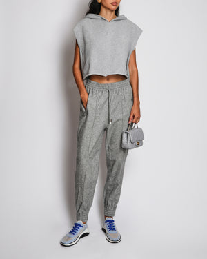Miu Miu Grey Short Sleeve Logo Cropped Jumper with Shawl Collar Detail Size S (UK 8)