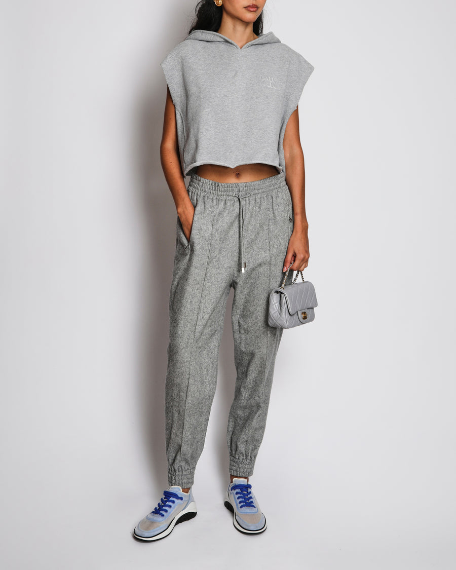 Miu Miu Grey Short Sleeve Logo Cropped Jumper with Shawl Collar Detail Size S (UK 8)