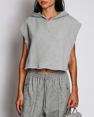 Miu Miu Grey Short Sleeve Logo Cropped Jumper with Shawl Collar Detail Size S (UK 8)