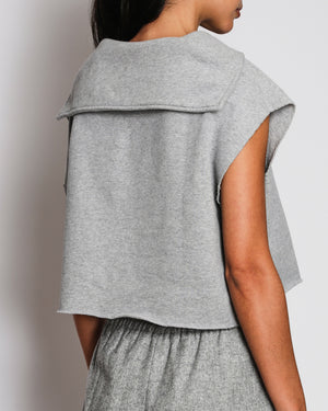 Miu Miu Grey Short Sleeve Logo Cropped Jumper with Shawl Collar Detail Size S (UK 8)
