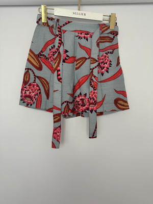 Hermès Blue and Pink Linen Floral Shorts with Tie-Up Detail Size FR 34 (UK 6)