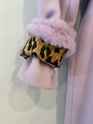 Blumarine Lilac Wool Coat with Detachable Handcuff and Collar Faux Fur Detail IT 42 (UK 10)