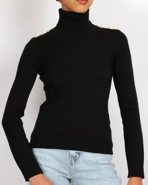 Versace Black Wool High Neck Jumper with Gold Medusa Buttons Detail Size IT 36 (UK 6)