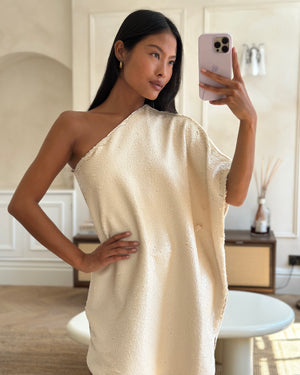 The Frankie Shop Gloria Cream Sequin One Shoulder Mini Dress Size XS (UK 6)