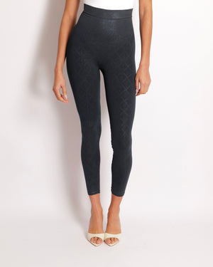 Chanel Navy Shimmery Coco Neige Leggings with Crystal CC Logo Detail Size S (UK 8)