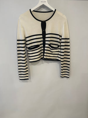 Chanel Black and White Striped Cardigan with Gold CC Logo Buttons Size  FR 42 (UK 14)