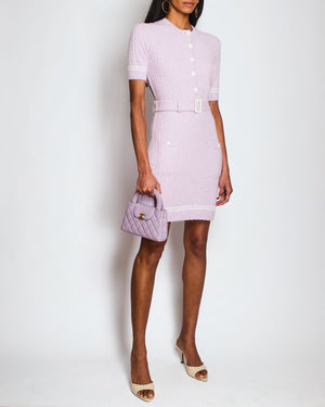 Chanel 22/P Lilac Short Sleeve Knitted Midi Dress with Belt Detail Size FR 36 (UK 8)