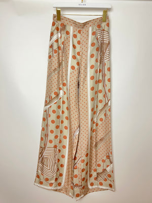 Hermès Beige, Cream Silk 'Clic Clac à Pois' Print Pyjama Top & Trouser Set Size FR 38 (UK 10)