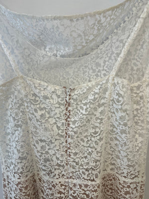 Chanel Métiers d'Art 2023 White Lace Asymmetric Midi Dress with Silver CC Logo Detail Size FR 36 (UK 8)