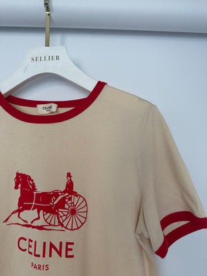 Céline Beige Logo Triomphe Short Sleeve T-Shirt Size FR 36 (UK 8)