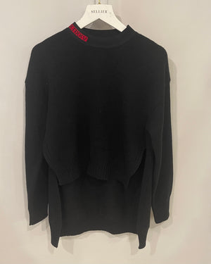 Fendi Black Cashmere Long-Sleeve Jumper with Red Detail Size IT 38 (UK 6)