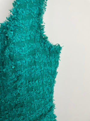 Balmain Teal Sleeveless Tweed Button Down Mini Dress With Pocket Details Size FR 36 (UK 8)