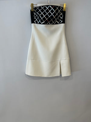 David Koma White and Black Mini Strapless Dress with Crystal Embellishments Size UK 8 RRP £1,050
