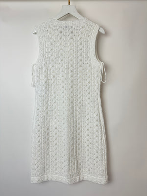 Chanel 24P White Knit Button Down Mini Dress with Pocket and CC Buttons Size FR 34 (UK 6)