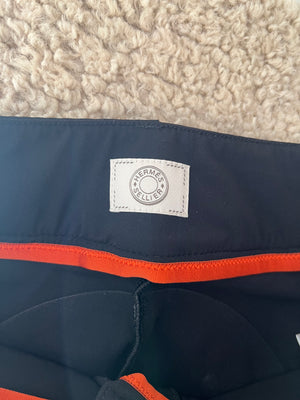 Hermès Black Riding Trousers with Orange Detail and Silver Logo Buttons Size FR 34 (UK 6) RRP £900