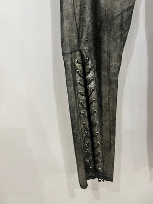 Isabel Marant Silver Metallic Lambskin Leather Skinny Pants Size FR 36 (UK 8)