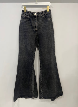 Chanel Dark Grey Boot-Cut Jeans with Crystal Logo Detail and Champagne Gold CC Logo Button Size FR 36 (UK 8)